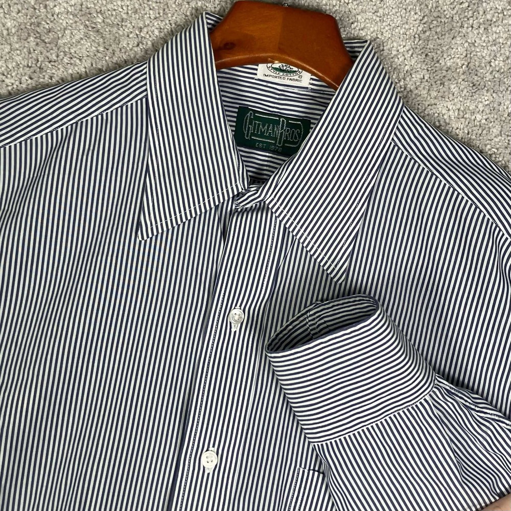 Gitman Bros Dress Shirt Mens 15 32 Blue White Striped Sea Island Style Cotton